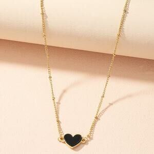 NEW Precious Dainty Heart Black Gold Chic Necklace Chain Gold A0112